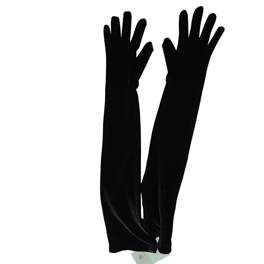 C Bling Intimates Womens Black Velvet Opera Length Evening Gloves NWT